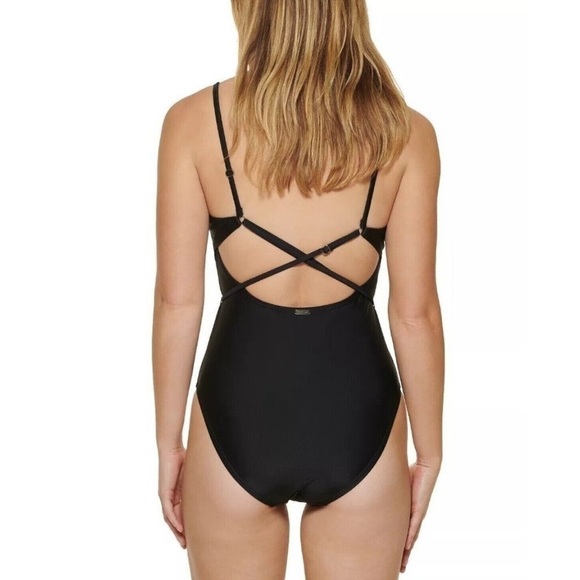 CALVIN KLEIN Over The-Shoulder Wrap Around 1pc Swimsuit swimwear black New 16 - Picture 6 of 16